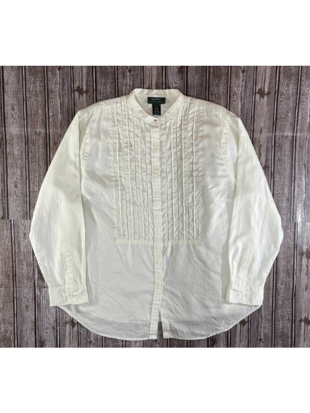Lauren Ralph Lauren 100% linen  pintucked tuxedo Shirt size 1XL color ivory NWOT